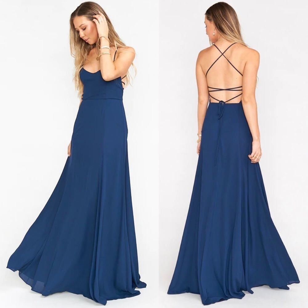 Show Me Your Mumu Godshaw Goddess Gown in Rich Navy Crisp